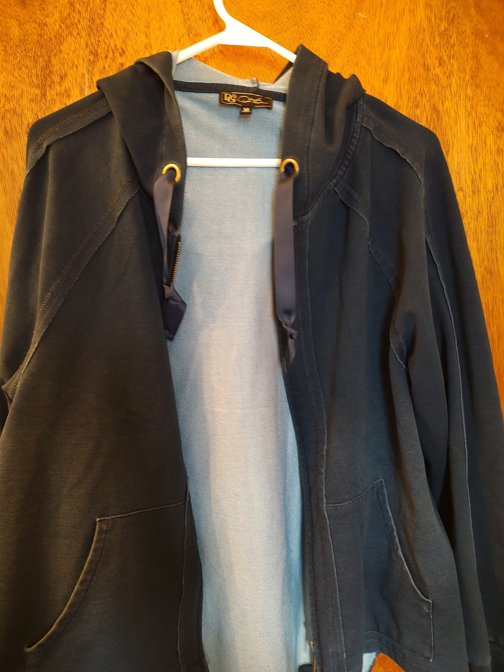 Diane Gilman Dark Navy Hooded Zip Jacket with Satin Drawstrings